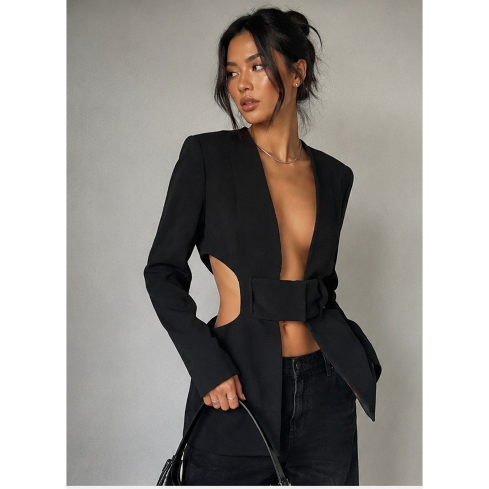 ASILIO Blazer Size US 4 Black Midnight Run Jacket Cutout Sexy